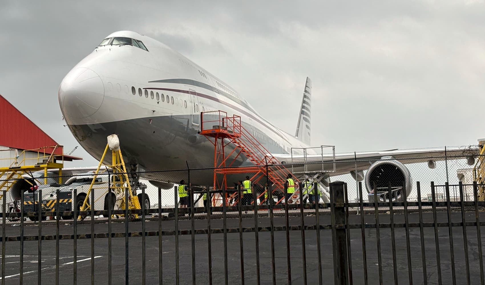 FILE – A Boeing 747 with the color scheme of planes used by the Qatari royal family is seen Friday, May 2, 2025 at San Antonio International Airport in San Antonio, Texas.