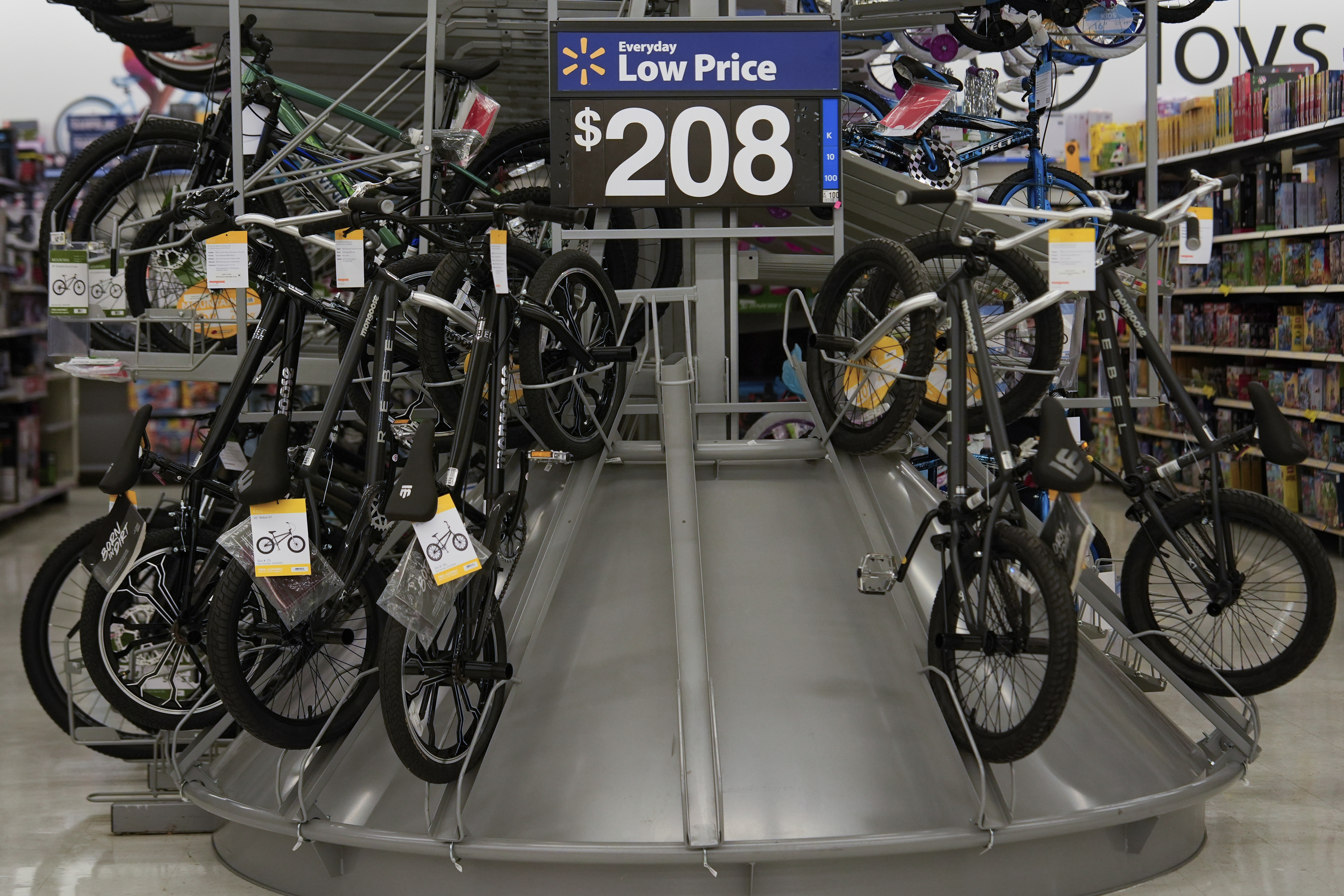 Bicycles are displayed at a Walmart