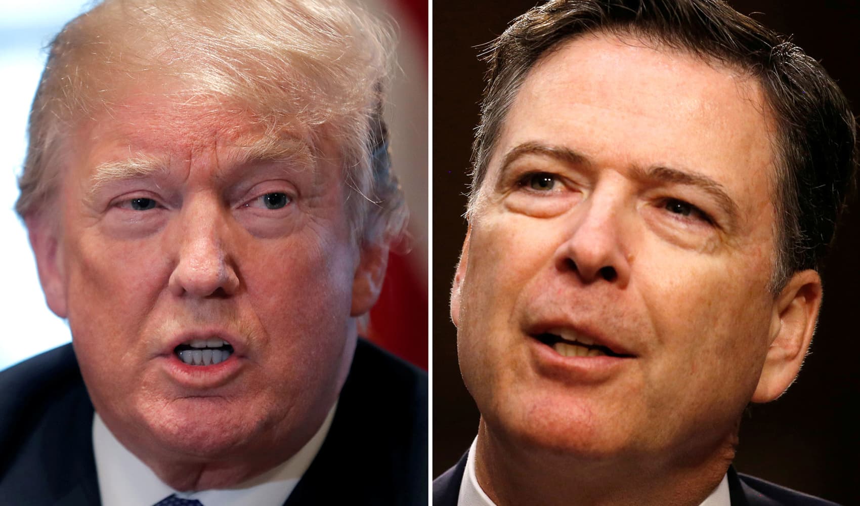 A combination of file photos show U.S. President Donald Trump in the White House in Washington, DC, U.S. April 9, 2018 and former FBI Director James Comey on Capitol Hill in Washington, U.S., June 8, 2017.