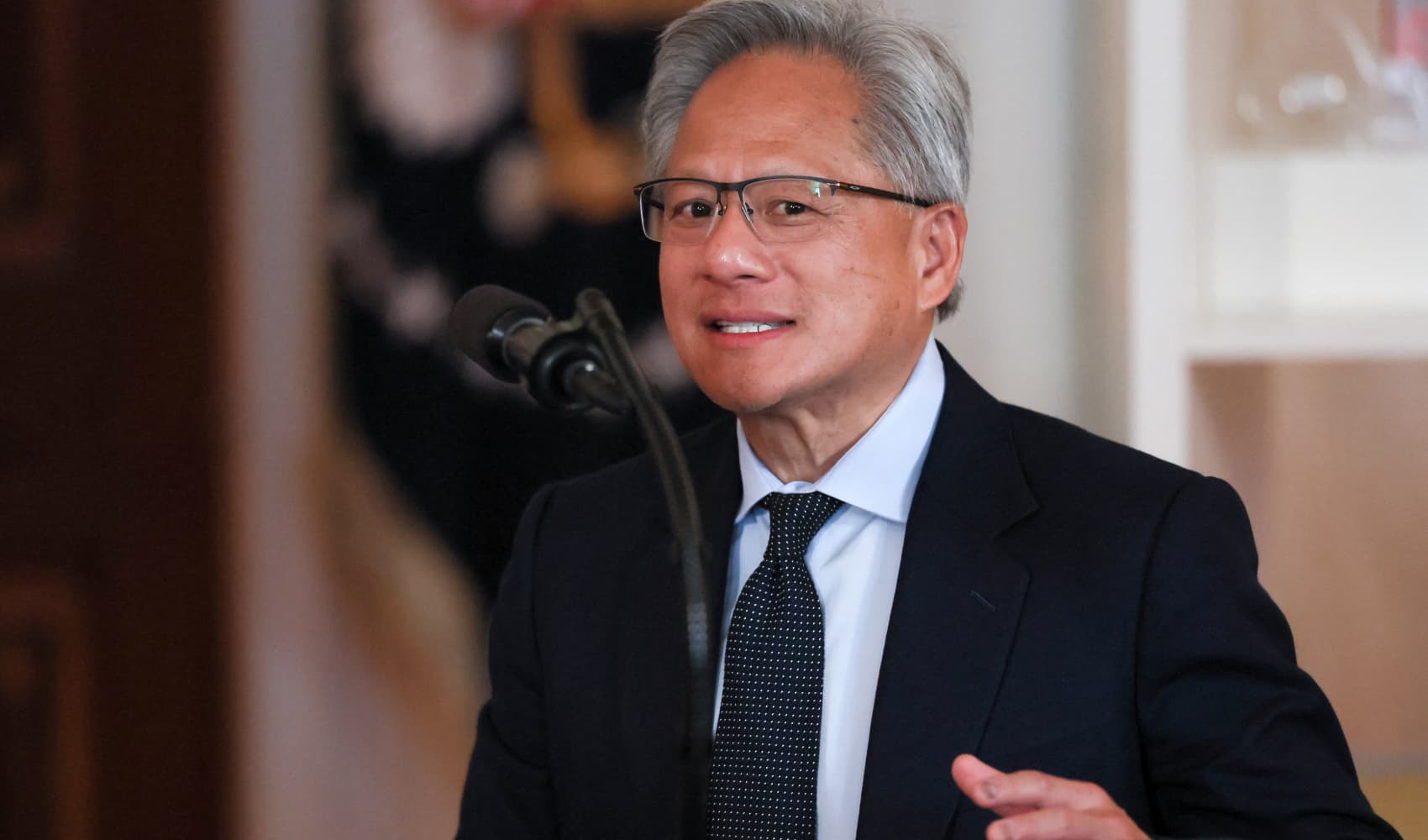 NVIDIA CEO Jensen Huang attends an ‘Investing in America’ event held by U.S. President Donald Trump in Washington, D.C., U.S., April 30, 2025.