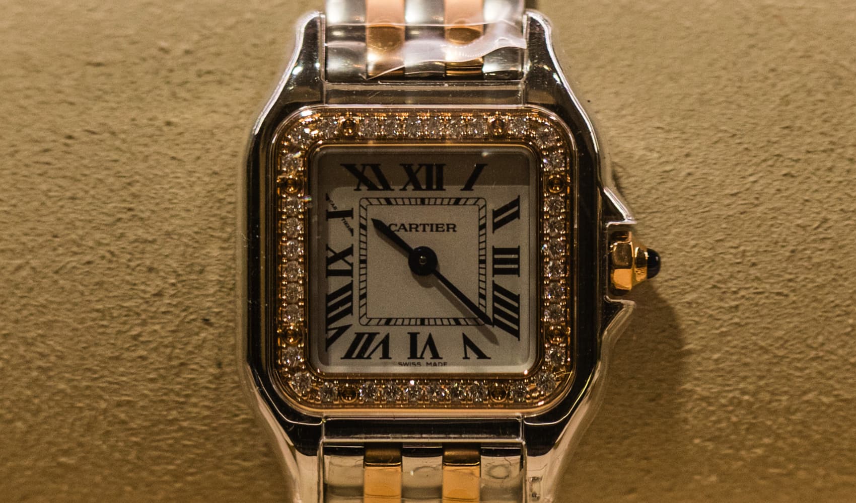 A Cartier de Panthere wristwatch on display at a Cartier luxury goods store, operated by Cie. Financiere Richemont.