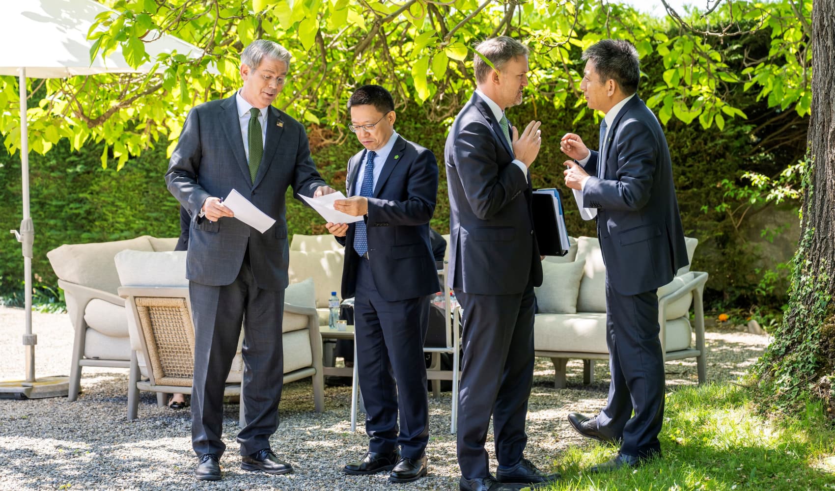 U.S. Secretary of the Treasury Scott Bessent, China’s Vice Minister of Finance Liao Min, U.S. Trade Representative Jamieson Greer, and China’s International Trade Representative and Vice Minister of Commerce Li Chenggang, meet on the day of a bilateral meeting between the U.S. and China, in Geneva, Switzerland, May 11, 2025.
