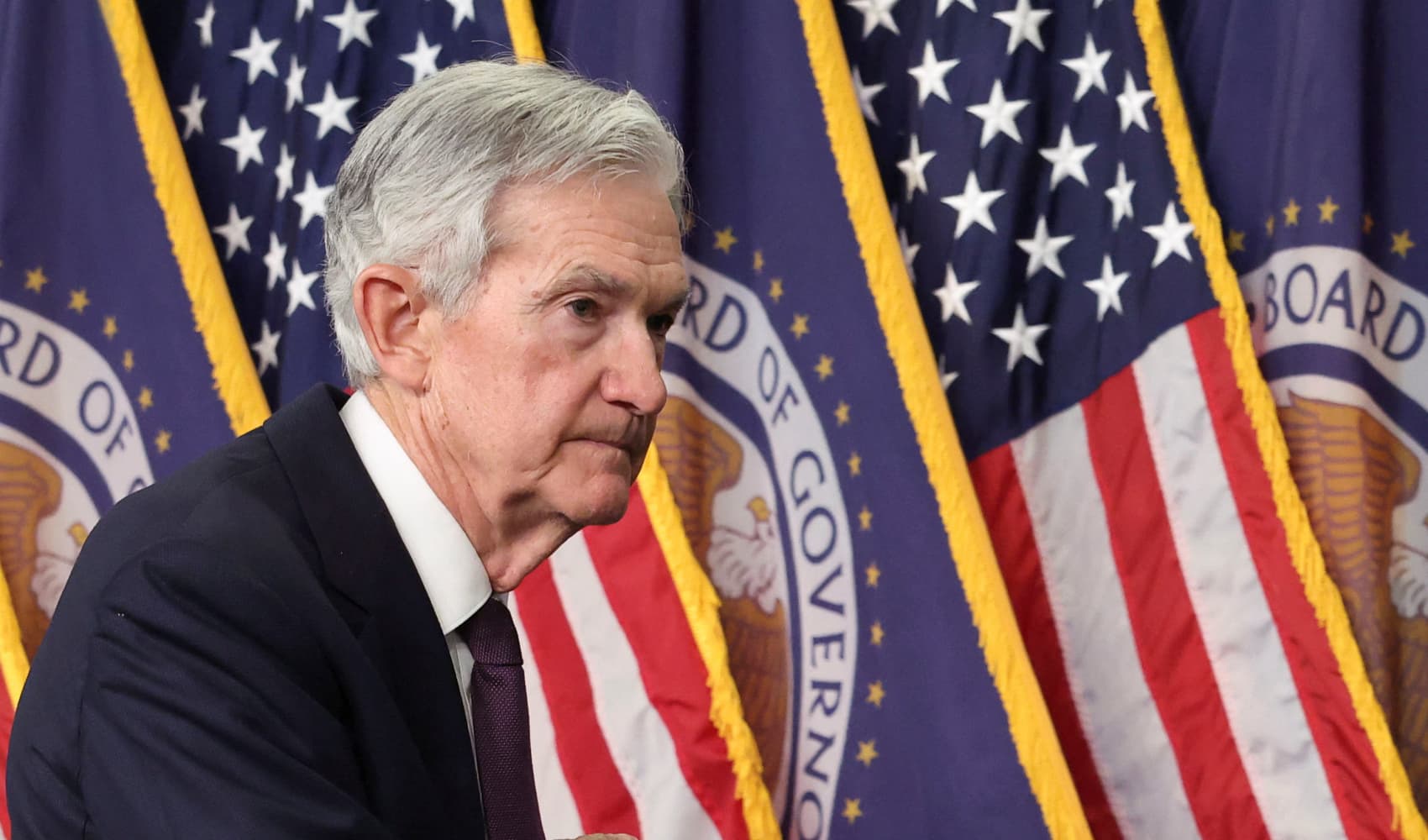 U.S. Federal Reserve Chair Jerome Powell departs after holding a press conference following a two-day meeting of the Federal Open Market Committee on interest rate policy in Washington, D.C., U.S., May 7, 2025.